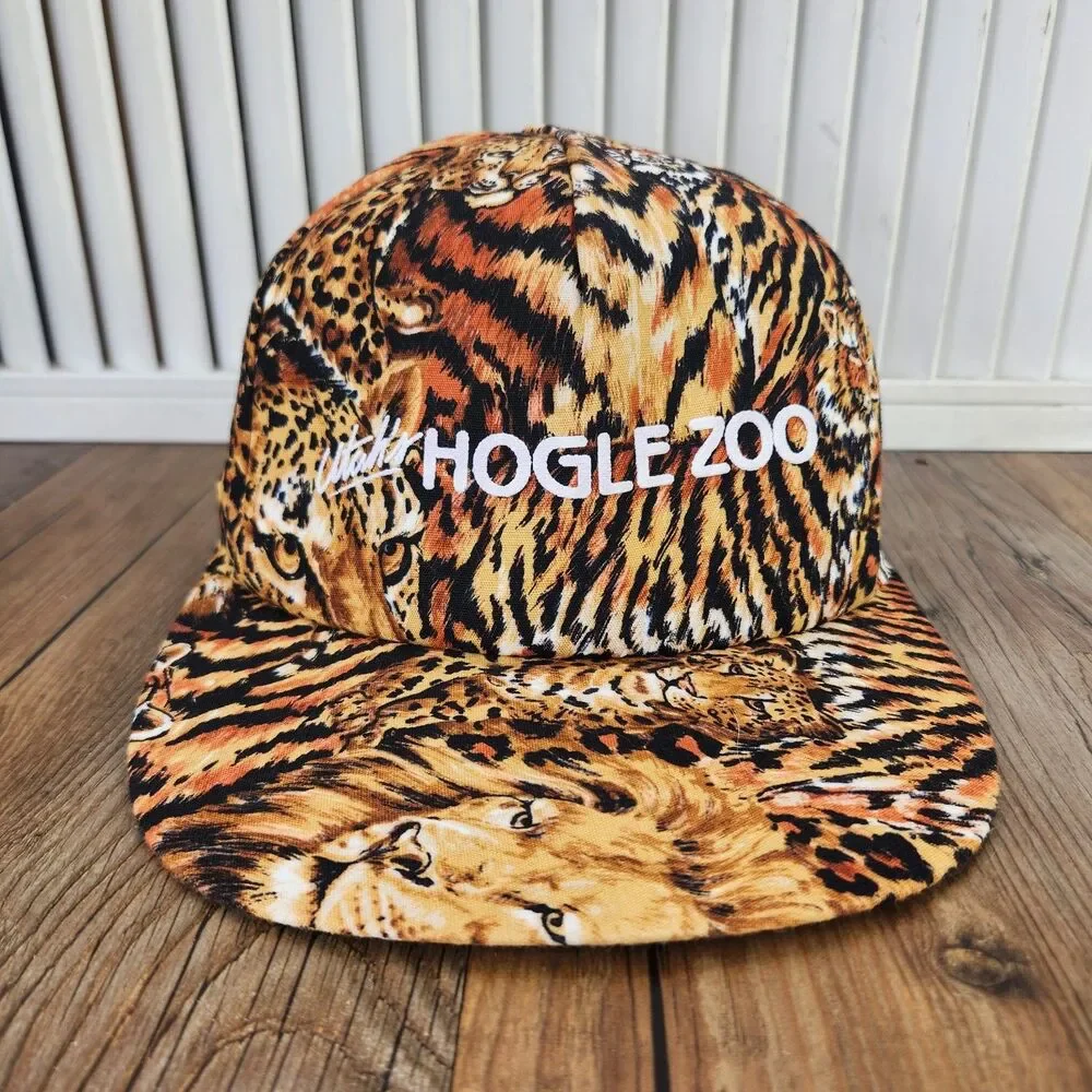 VTG J-Hats Utah's Hogle Zoo Snapback Hat Orange Tiger All Over Print Made in USA